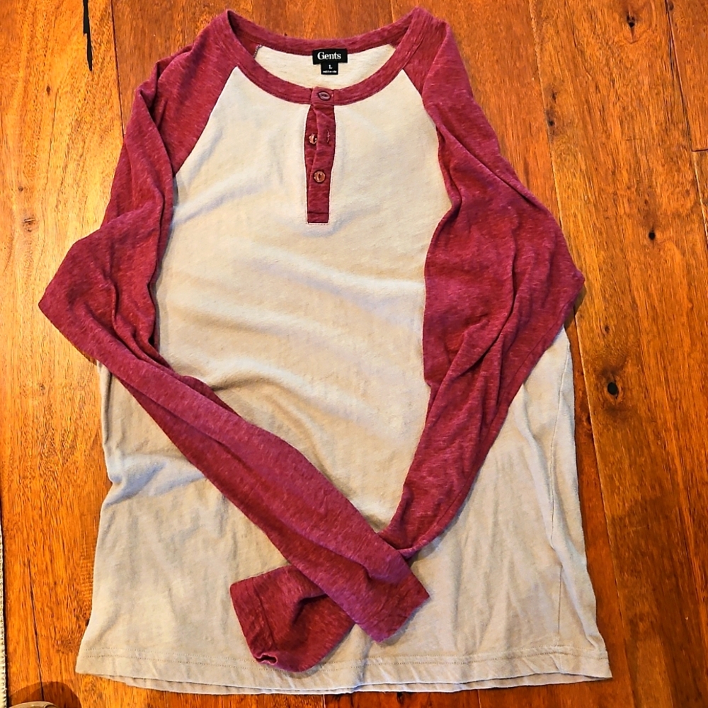 Mens Gray And Red Henley, Large